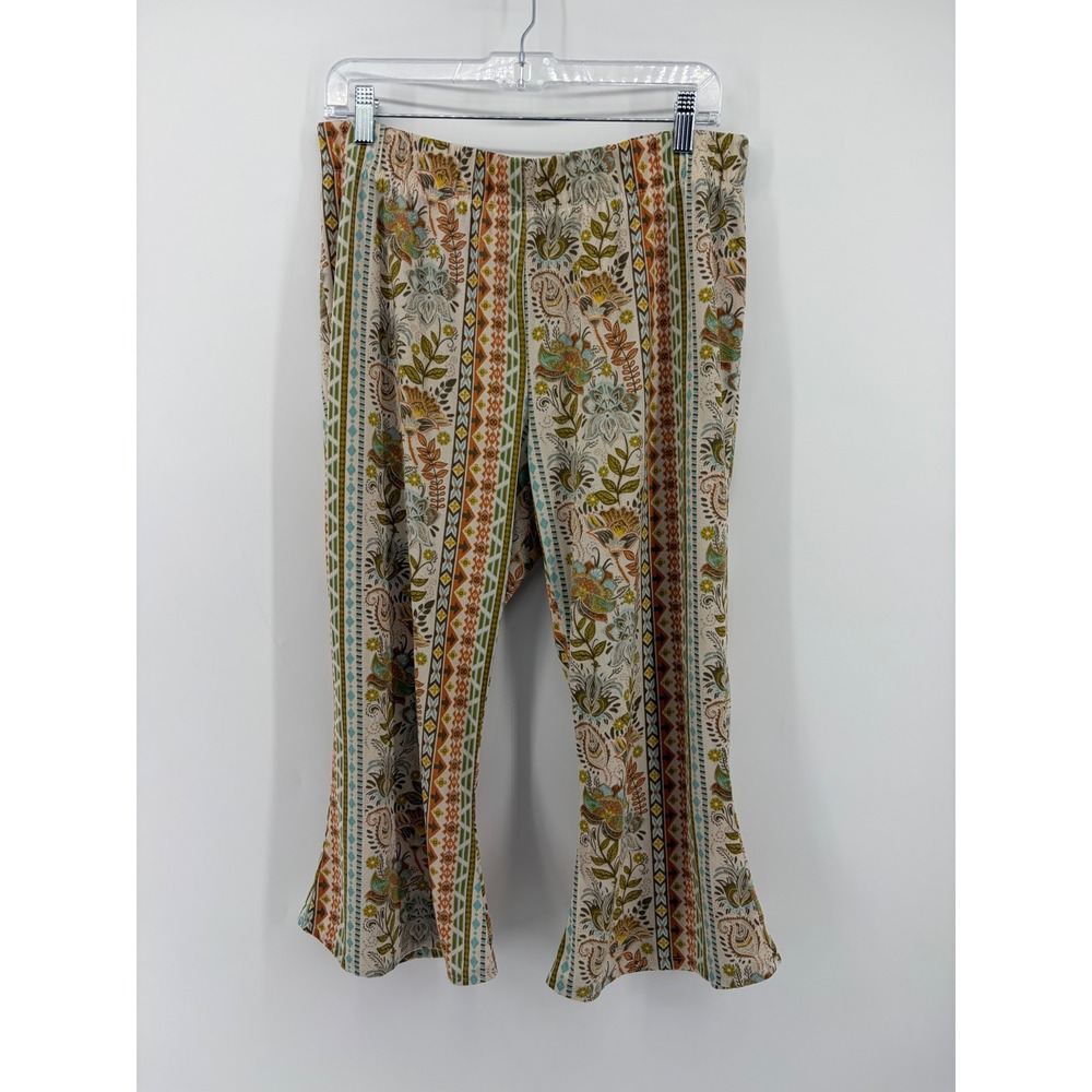 Cato Womens 14/16W Multicolor Floral Geometric Boho Wide‎ Leg Flare Capri Pants